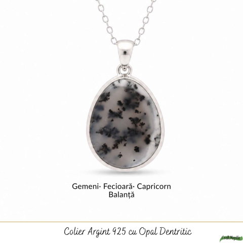 Colier Argint 925 cu Opal Dendritic Lacrima – Echilibru si Claritate Profunda [4]