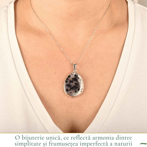 Colier Argint 925 cu Opal Dendritic Lacrima – Echilibru si Claritate Profunda [1]