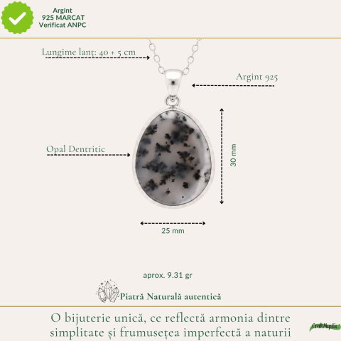 Colier Argint 925 cu Opal Dendritic Lacrima – Echilibru si Claritate Profunda [3]