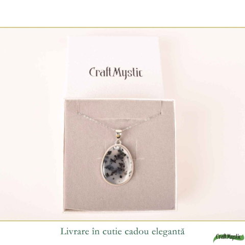 Colier Argint 925 cu Opal Dendritic Lacrima – Echilibru si Claritate Profunda [5]