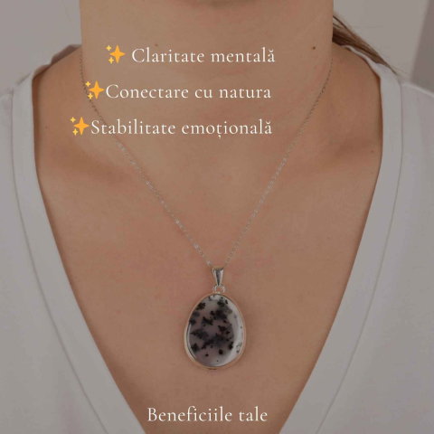 Colier Argint 925 cu Opal Dendritic Lacrima – Echilibru si Claritate Profunda [2]