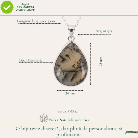 Colier Argint 925 cu Opal Dendritic – Echilibru si Claritate Interioara [3]