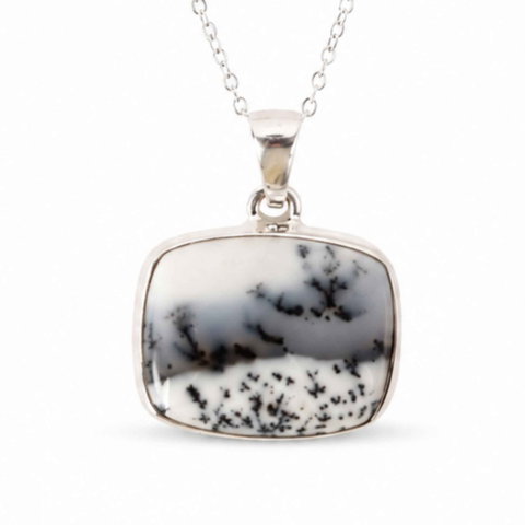Opal Dentritic - Colier Argint 925 cu Opal Dendritic Patrat – Claritate si Echilibru Interior