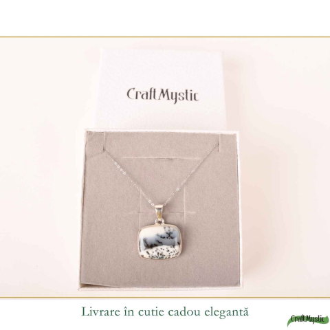 Colier Argint 925 cu Opal Dendritic Patrat – Claritate si Echilibru Interior [5]