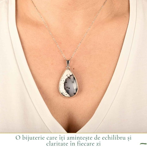 Colier Argint 925 cu Opal Dendritic Lacrima – Claritate si Echilibru Interior [1]