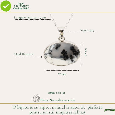 Colier Argint 925 cu Opal Dendritic Oval – Echilibru si Claritate Naturala [3]