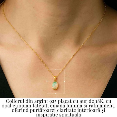 Colier Argint 925 placat cu aur 18K cu Opal Etiopian Fatetat Oval – Lumina Interioara si Armonie Divina [1]