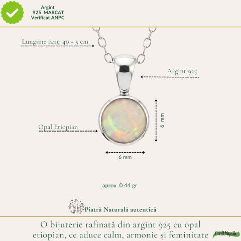 Colier Argint 925 cu Opal Etiopian Rotund – Energie Pozitiva si Claritate Interioara [3]
