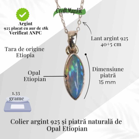 Colier argint 925 cu Opal Etiopian forma delica – Lumina sufletului in miscare [3]
