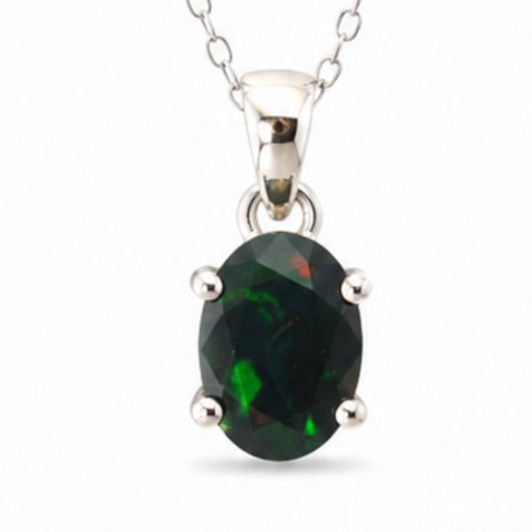 Meditatie si Spiritualitate - Colier Argint 925 cu Opal Negru Oval – Eleganta si Protectie Energetica