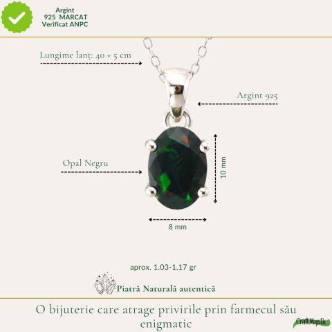 Colier Argint 925 cu Opal Negru Oval – Eleganta si Protectie Energetica [3]