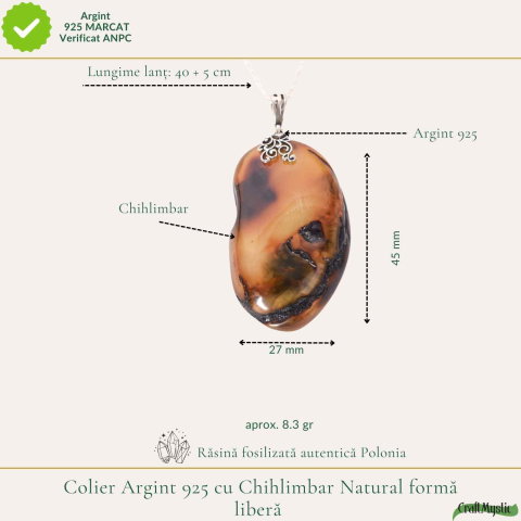 Colier argint 925 cu pandantiv oval si chihlimbar natural – Energie solara si eleganta [2]
