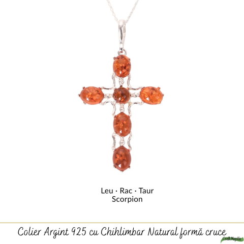 Colier argint 925 cu cruce din margele ovale si chihlimbar natural – Protectie si energie solara [4]