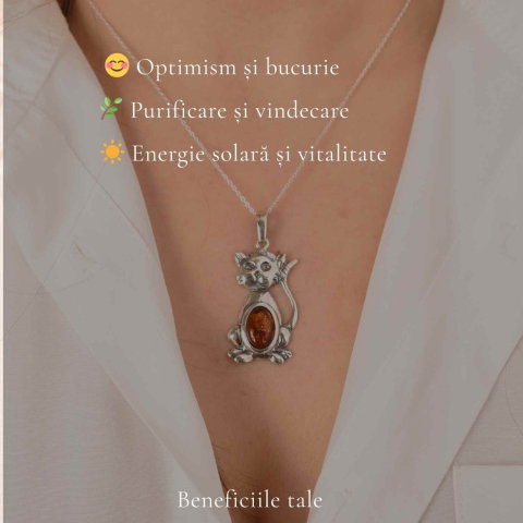 Colier argint 925 cu pisica si chihlimbar natural – Energie solara si protectie [2]