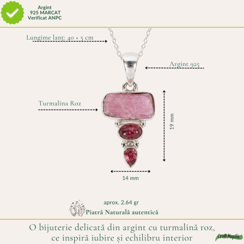 Colier Argint 925 cu Triplu Turmalina Roz – Iubire si Echilibru Emotional [3]