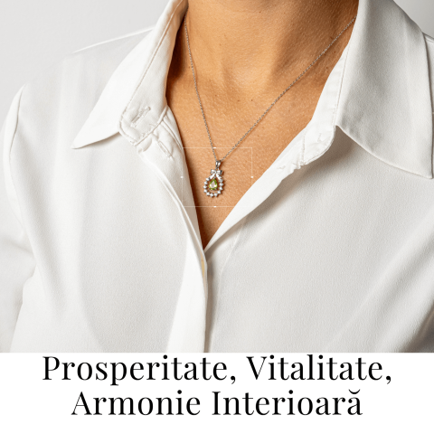 Colier Argint 925 cu Peridot Natural si Zirconiu – Pandantiv Ghirlanda cu Fundita, Simbol al Armoniei si Prosperitatii [1]