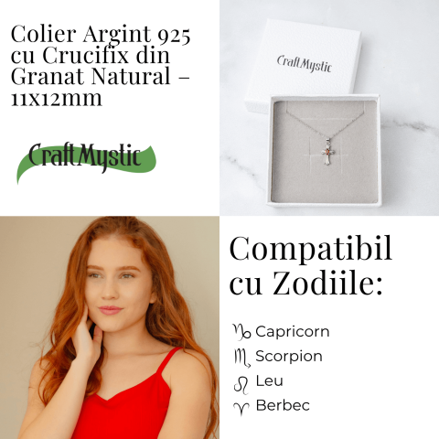 Colier Argint 925 cu Granat Natural in Forma de Cruce – Energie, Pasiune si Protectie Divina [4]