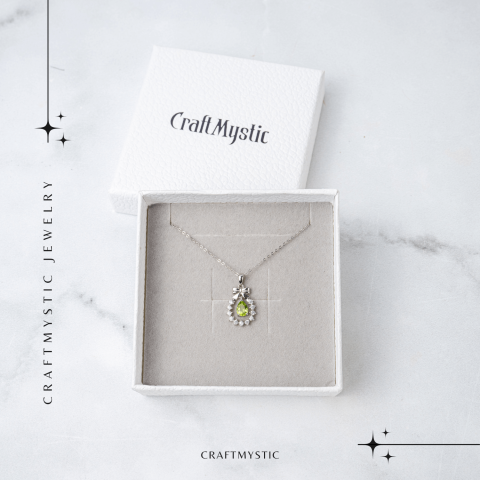 Colier Argint 925 cu Peridot Natural si Zirconiu – Pandantiv Ghirlanda cu Fundita, Simbol al Armoniei si Prosperitatii [6]