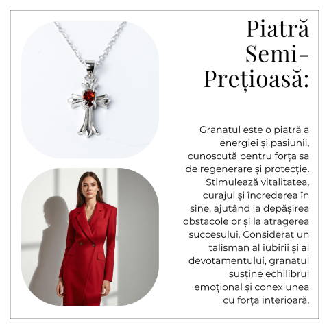 Colier Argint 925 cu Granat Natural in Forma de Cruce – Energie, Pasiune si Protectie Divina [5]