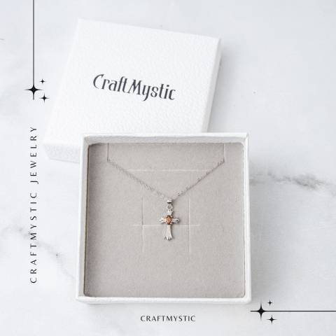 Colier Argint 925 cu Granat Natural in Forma de Cruce – Energie, Pasiune si Protectie Divina [6]