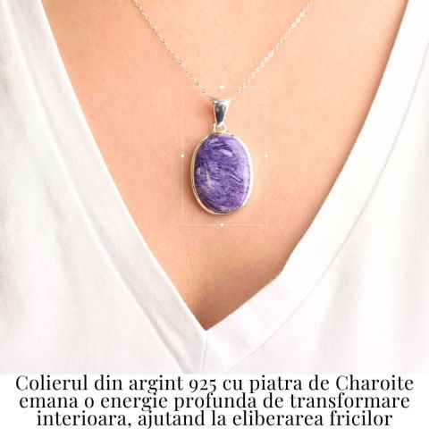 Colier Argint 925 cu Charoite Ovala – Transformare Spirituala si Curaj Interior [1]