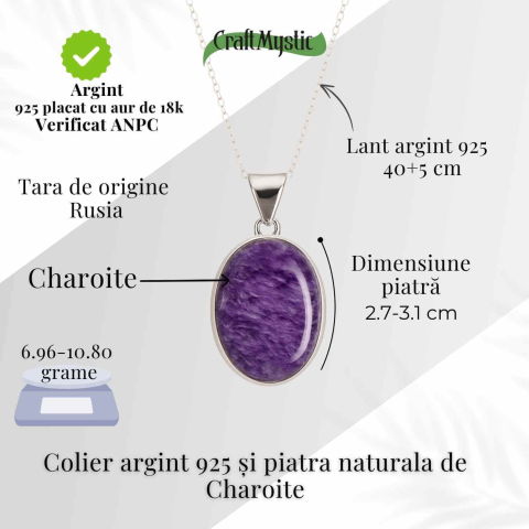 Colier Argint 925 cu Charoite Ovala – Transformare Spirituala si Curaj Interior [3]