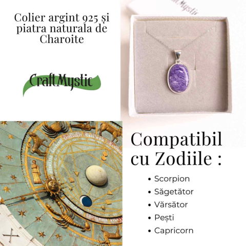 Colier Argint 925 cu Charoite Ovala – Transformare Spirituala si Curaj Interior [4]