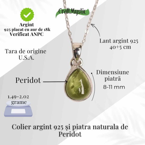 Colier Argint 925 cu Peridot Natural in Forma de Lacrima – Lumina, Vindecare si Armonie Interioara [4]