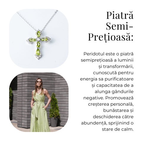 Colier Argint 925 cu Crucifix din Peridot Natural si Zirconiu – Simbol al Prosperitatii, Vitalitatii si Armoniei Interioare [5]