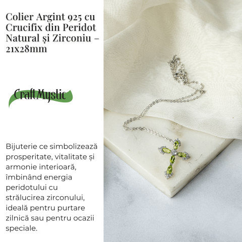 Colier Argint 925 cu Crucifix din Peridot Natural si Zirconiu – Simbol al Prosperitatii, Vitalitatii si Armoniei Interioare [2]