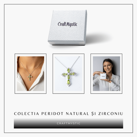 Colier Argint 925 cu Crucifix din Peridot Natural si Zirconiu – Simbol al Prosperitatii, Vitalitatii si Armoniei Interioare [7]