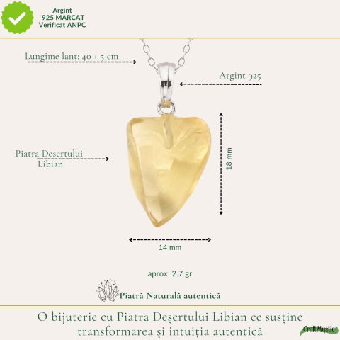 Colier Argint 925 cu Piatra Desertului Libian Brut – Claritate si Protectie Energetica [3]
