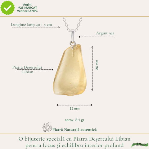 Colier Argint 925 cu Piatra Desertului Libian Neuniforma – Protectie si Echilibru [3]