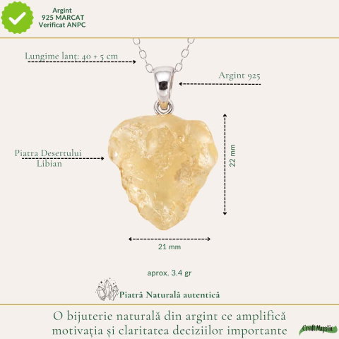 Colier Argint 925 cu Piatra Desertului Libian Neuniforma – Claritate si Protectie [3]