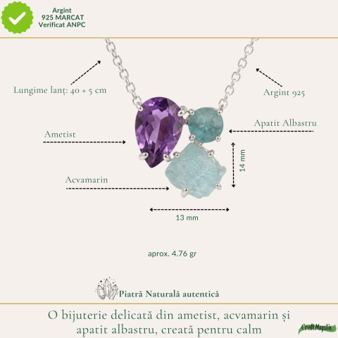 Colier Argint 925 cu Ametist, Acvamarin si Apatit Albastru – Calm si Claritate [3]