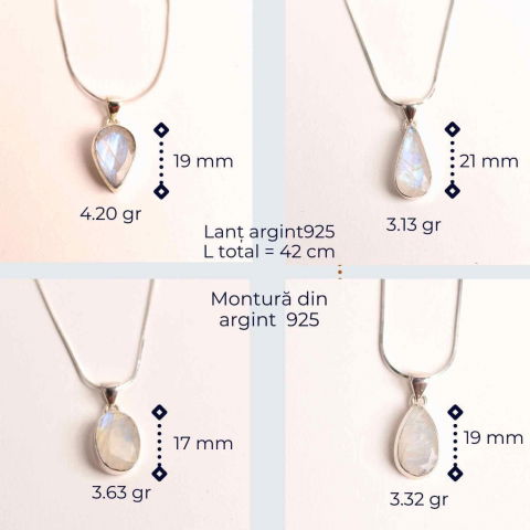 Colier Argint 925 cu Piatra Lunii Curcubeu Fatetat – Bijuterie pentru Echilibru Emoțional [6]