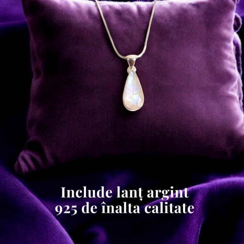 Colier Argint 925 cu Piatra Lunii Curcubeu Fatetat – Bijuterie pentru Echilibru Emoțional [4]