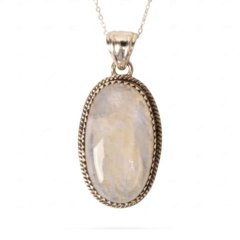 Echilibrare Energetica - Colier Argint 925 cu Piatra Lunii Oval Mare – Echilibru si Intuitie Profunda