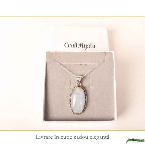 Colier Argint 925 cu Piatra Lunii Oval Mare – Echilibru si Intuitie Profunda [5]