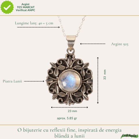 Colier Argint 925 cu Piatra Lunii Floare – Feminitate si Echilibru Interior [3]