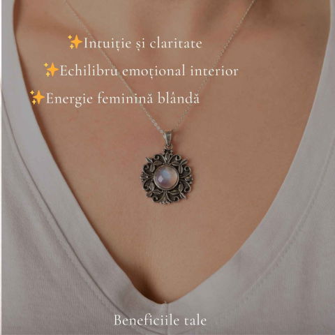 Colier Argint 925 cu Piatra Lunii Floare – Feminitate si Echilibru Interior [2]