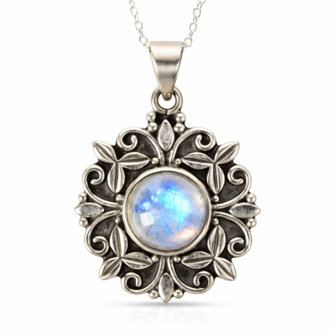 Echilibrare Energetica - Colier Argint 925 cu Piatra Lunii Floare – Feminitate si Echilibru Interior