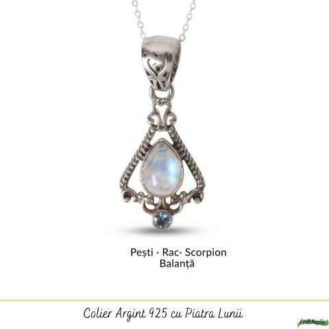 Colier Argint 925 Floare cu Piatra Lunii si Topaz Albastru – Echilibru si Claritate [4]