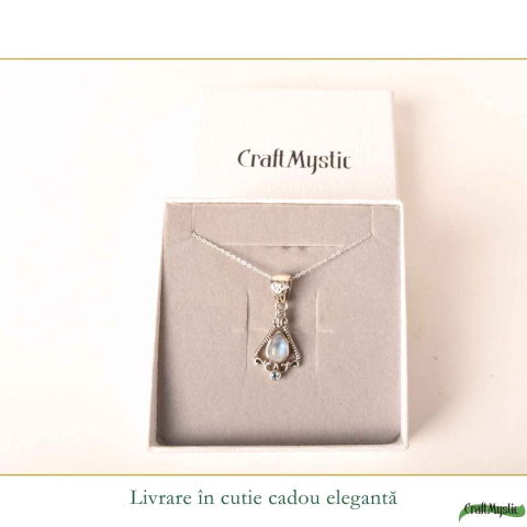 Colier Argint 925 Floare cu Piatra Lunii si Topaz Albastru – Echilibru si Claritate [5]