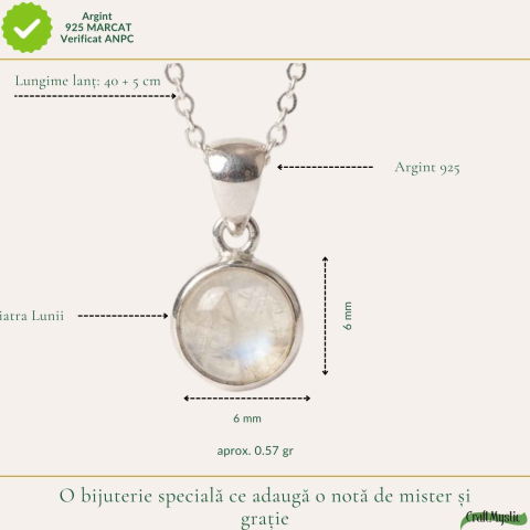 Colier Argint 925 cu Piatra Lunii Rotund – Echilibru si Intuitie Zilnica [3]