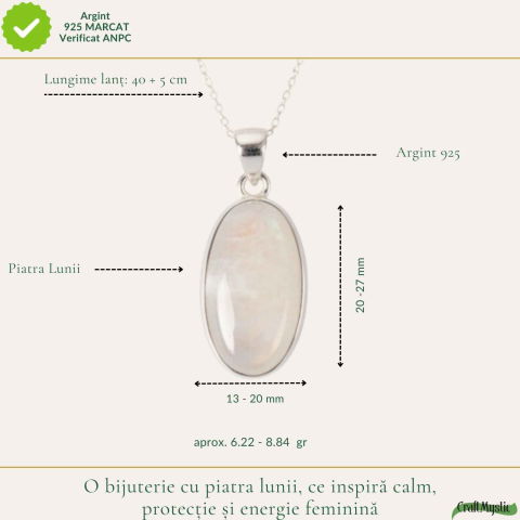 Colier Argint 925 cu Piatra Lunii Ovala – Intuitie si Echilibru Interior [3]