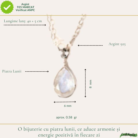 Colier Argint 925 cu Piatra Lunii Lacrima fatetat– Delicatete si Intuitie Feminina [3]