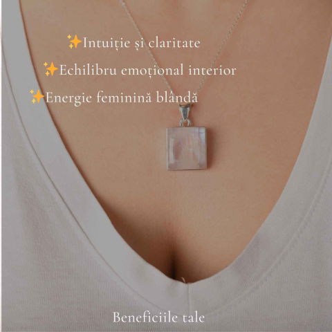 Colier Argint 925 cu Piatra Lunii Patrat – Echilibru si Intuitie Naturala [2]