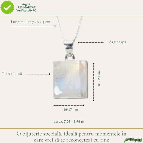 Colier Argint 925 cu Piatra Lunii Patrat – Echilibru si Intuitie Naturala [3]