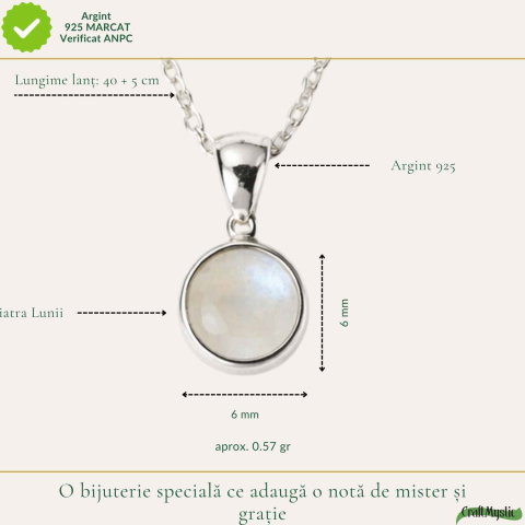 Colier Argint 925 cu Piatra Lunii Rotund – Echilibru si Intuitie Zilnica [3]